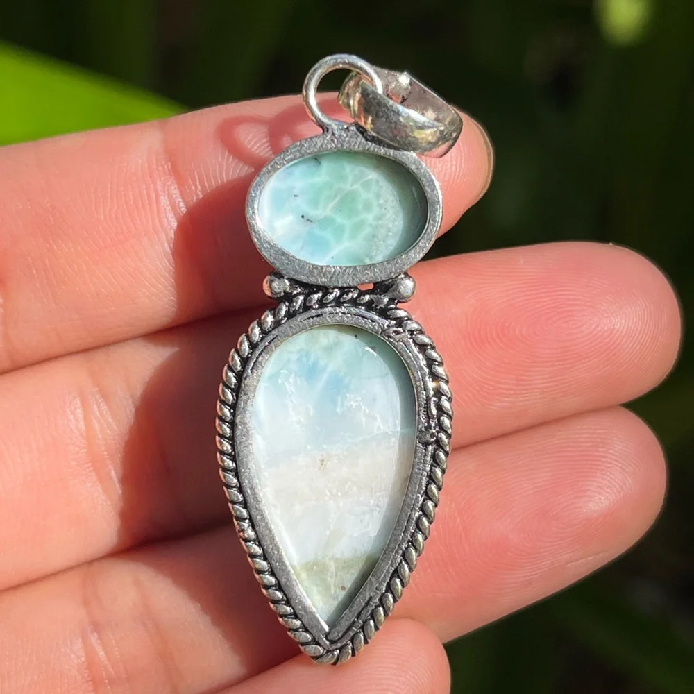 925‎ silver plated two stone Larimar pendant